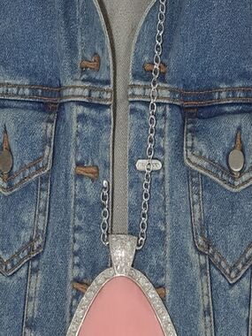 Pink Stone Pendant Necklace on Silver Chain And Earrings